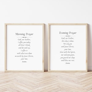 Catholic Prayer Print "Morning and Evening Prayer" bundle -  "Morning Prayer" and "Evening Prayer" - 8X10 prayer print