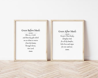 Catholic Prayer Print "Grace" bundle -  "Grace before meals" and "Grace after meals" - Bless us, O Lord - 8X10 prayer print