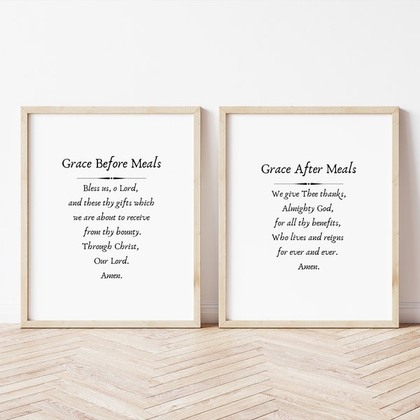 Custom Prayer Print "Grace" bundle -  "Grace before meals" and "Grace after meals" - Bless us, O Lord - 24X36 prayer print poster