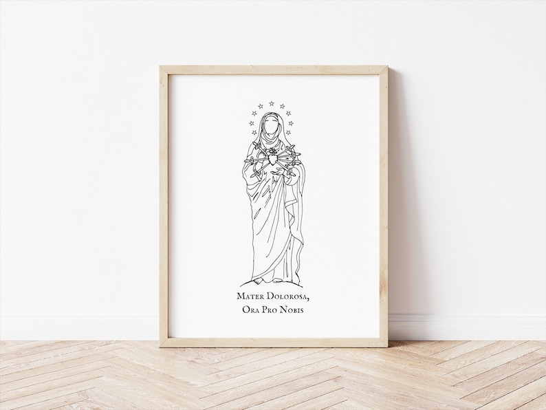 Catholic Print Our Lady of Sorrows Original Line Art Mater - Etsy