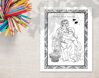 Printable Coloring Page "Mother Most Amiable" - Catholic coloring page - printable coloring page
