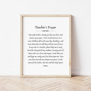 Catholic Prayer Print &quot;Teacher&#39;s Prayer&quot; - A Prayer for School Teachers - 8X10 prayer print