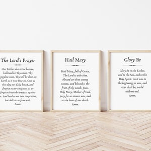 Catholic Prayer Print Bundle &quot;The Holy Rosary&quot; -  Our Father, Hail Mary, Glory Be prayer print - 8X10 prayer print - Catholic wall art