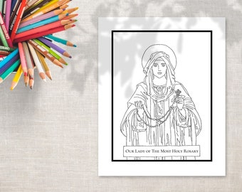 Printable Coloring Page &quot;Our Lady of the Rosary&quot; - Catholic coloring page - printable coloring page