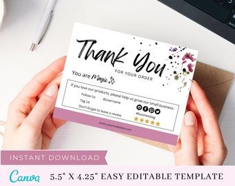 Editable Thank You Card for Customers - Customizable Canva Postcard for Handmade Business -Custom Thank You For Your Order Artistic Business
