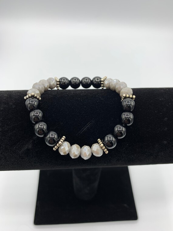 Womens Black Onyx Bracelet Black and Grey Bracelet Beaded Etsy