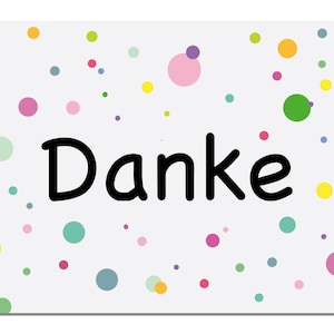 Danke Karte mit Konfetti Punkte Muster "Danke" - Postkarte für Kindergarten, Schule, Kommunion, Taufe, Geburtstag, Hochzeit, Abschied