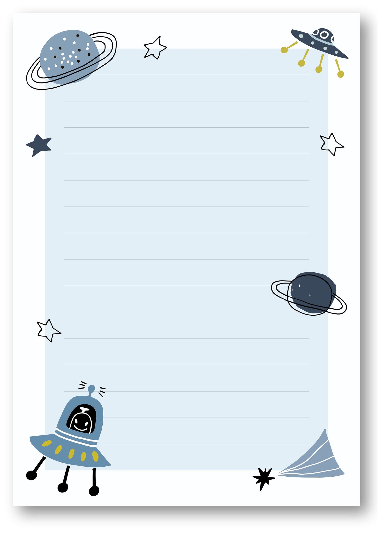  Weltraum Briefpapier Set für Kinder - DIN A5, 25 Blatt Briefblock & 10 Bildidee 