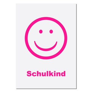 Postkarte "Schulkind" mit Smiley in pink - Einschulungskarte - Glückwunschkarte - ideal zur Einschulung