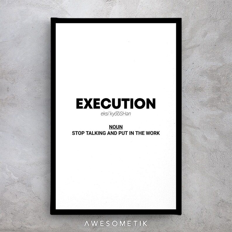 BW Execution Noun Quote Motivational Canvas Special Design Canvas Wall Art OfficeMotivational Collection for Gym /&Home Decor#32