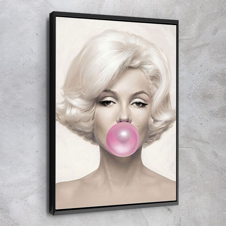 Ready To Hang Marilyn Monroe Pink Bubble Gum Colored Made In USA Canvas Print Art Home D\u00e9cor