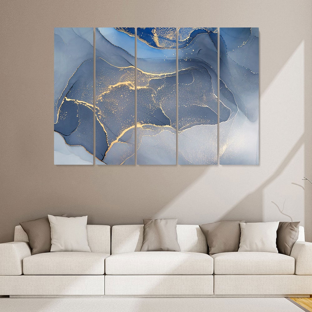 Navy Blue Gold Marble Abstract Print Art Home Décor. Ready To | Etsy