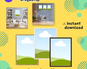 Paquete de maquetas de arte mural: plantillas de marcos con función de arrastrar y soltar, maquetas de decoración del hogar, descarga digital