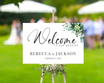 Custom Green Floral Wedding Welcome Sign