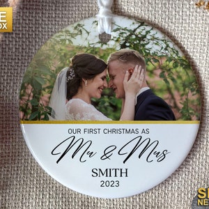 Mr and Mrs Christmas photo Ornament Personalized First Christmas Married Ornament Our First Christmas Married as Mr and Mrs Ornament