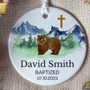 Personalized Baptized Bear keepsake Gift Baptism Ornament Gift for baby Custom Baptism Cross Ornament outdoor Personalized Ornament Gift