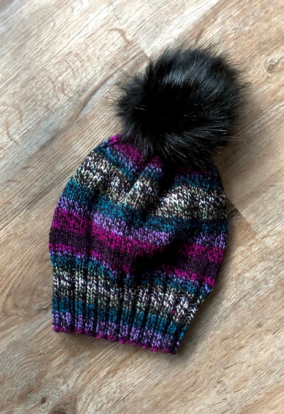 Rainbow Beanie, Faux Fur Pompom, Winter Hat, Rainbow Hat  display picture 1