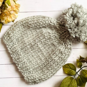 Chunky Knit Beanie, Knit Hat, Gray Knit Beanie, Winter hat