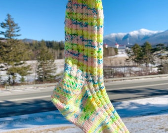 Calcetines de punto, calcetines Desgarro, Calcetines de punto para mujer tamaño pequeño mediano, Calcetines hechos a mano, Calcetines de lana Merino, Calcetines de bota de mujer, Calcetines de punto arco iris