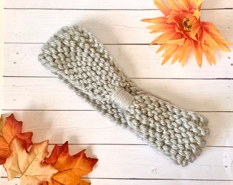 Grijs gebreide hoofdband, Boho hoofdband, chunky knit hoofdband, oorwarmers, winterhoofdband