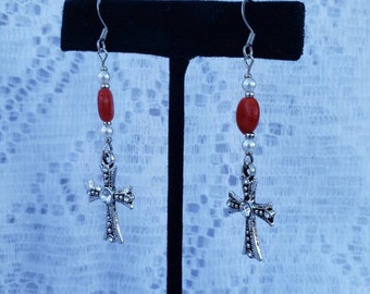 The Red Cross Earrings in Oxidised Silver