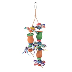 Foraging Parrot Toy with Wooden Cup and Bamboo Tube