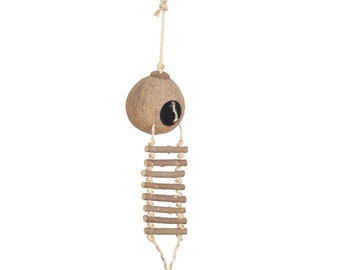 Natural Coconut Hideaway Parrot Bird Toy With Ladder