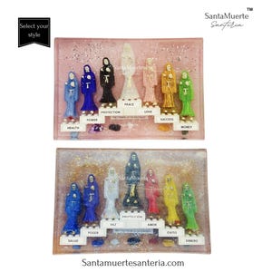 Holy Death Amulet, Holy Death statue altar, Protection, Amuleto de la Santa Muerte, Altar de la estatua de la Santa Muerte, Protección