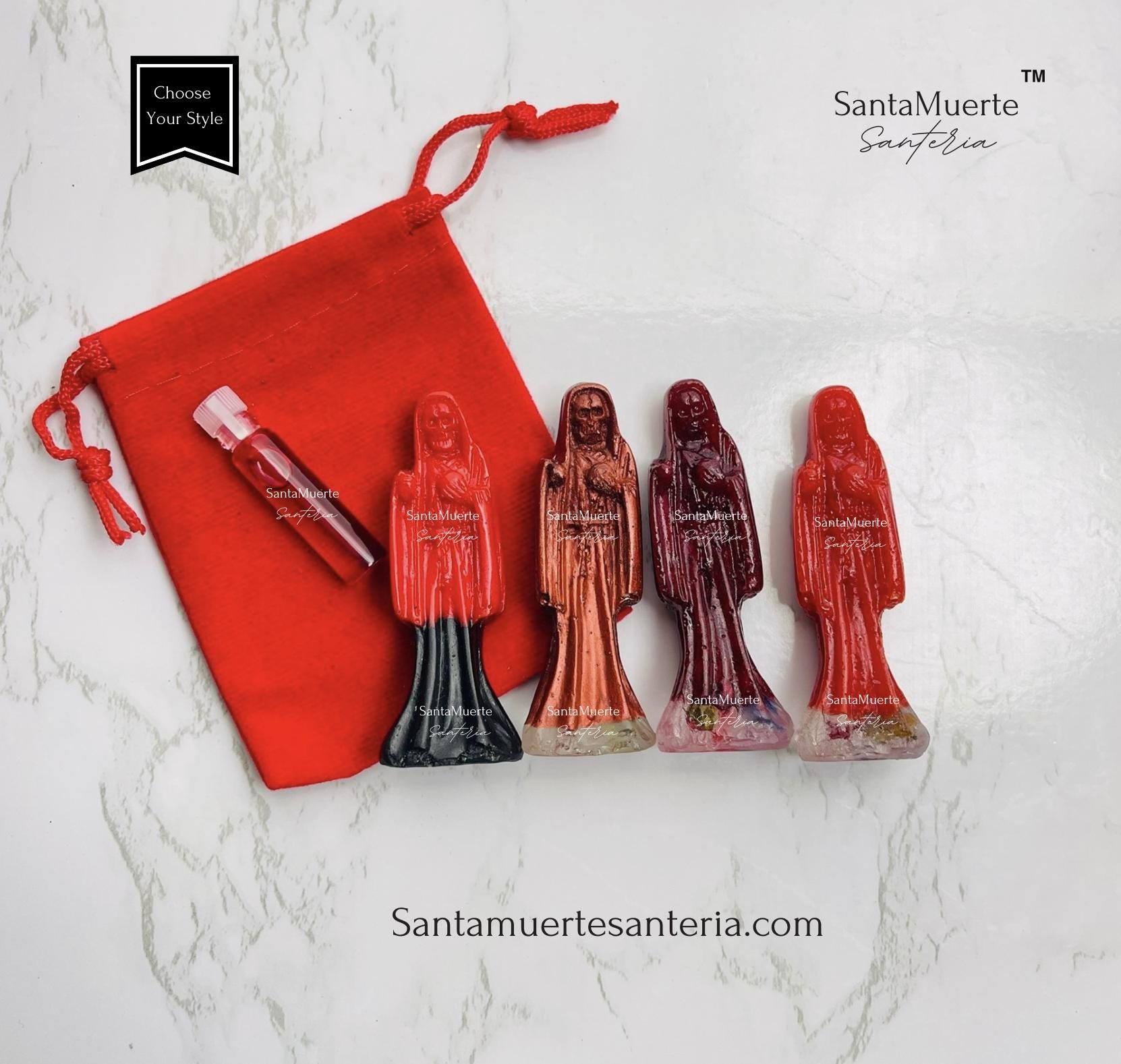 Holy Death Amulet, Holy Death Red statue, Santa Muerte Amuleto, Santa Muerte Estatua Roja