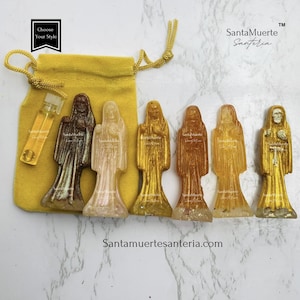 Holy Death Amulet, Holy Death Gold/Yellow statue, Santa Muerte Amuleto, Santa Muerte Estatua Oro/Amarillo