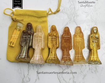 Holy Death Amulet, Holy Death Gold/Yellow statue, Santa Muerte Amuleto, Santa Muerte Estatua Oro/Amarillo