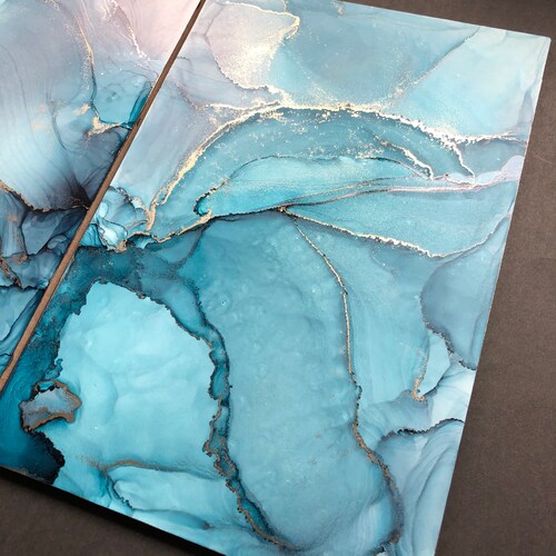 3 piece 8x12 inch alcohol ink painting on a wooden shops board