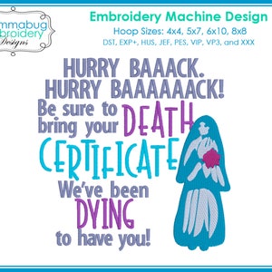 Haunted Mansion Bride Hurry Back CYFROWY plik projektu maszyny do haftu