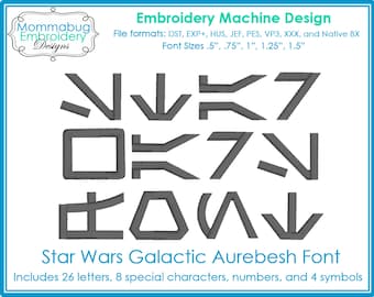Galactic Aurebesh Embroidery Font Includes Native BX File DIGITAL Embroidery Machine Design File