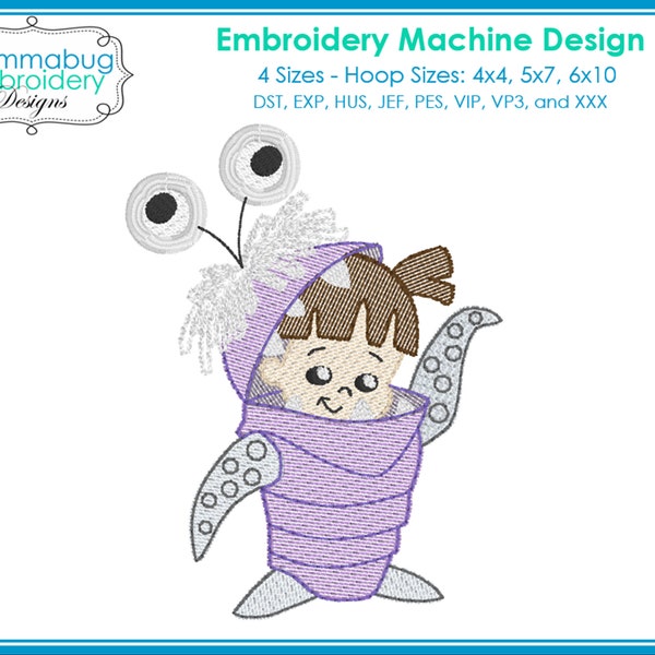 Monsters Boo in Costume DIGITAL Embroidery Machine Design File