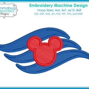 Archivo de diseño para máquina de bordar DIGITAL Crucero mágico con cabeza de ratón y olas