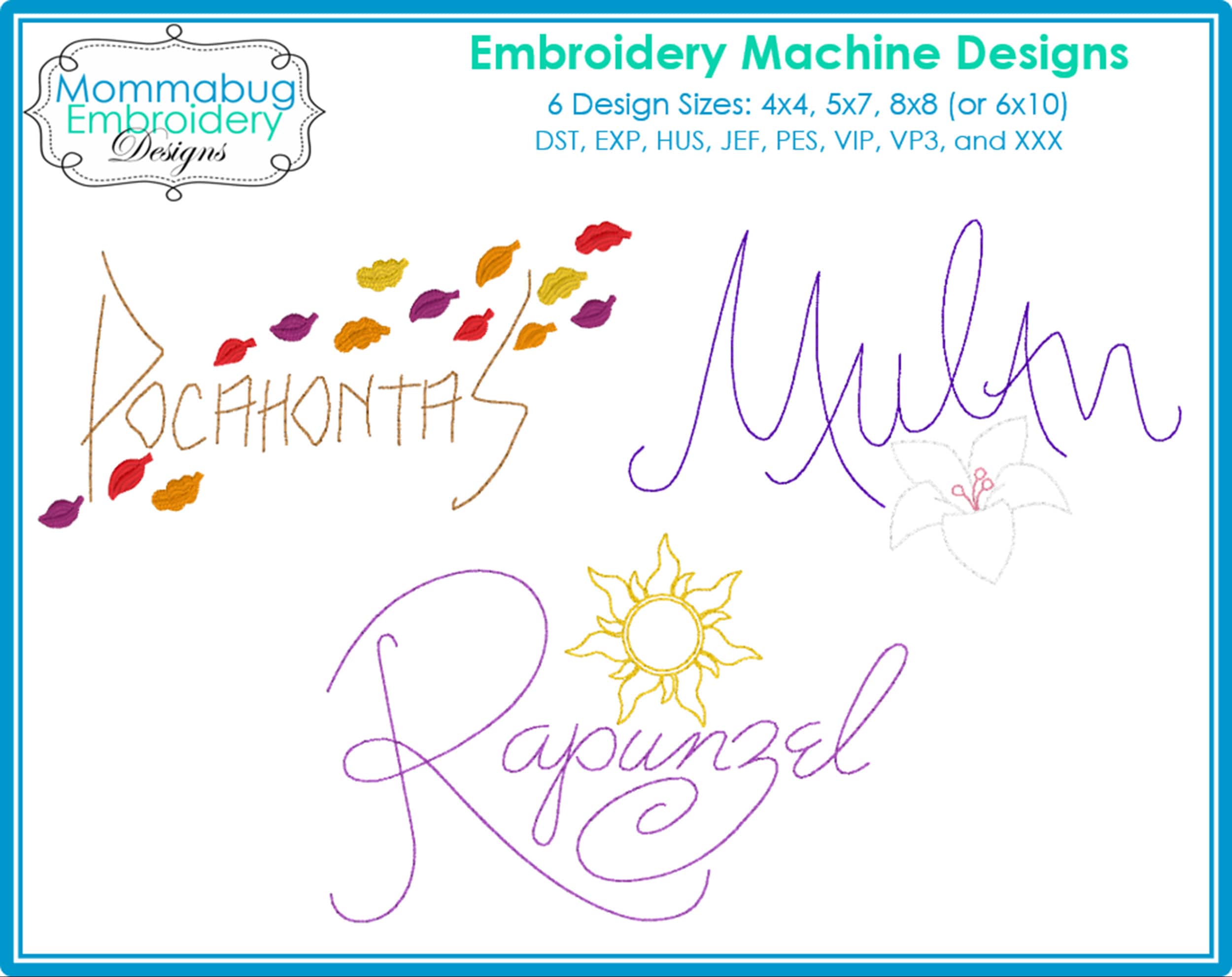 14 Individual Princess Autograph Signatures DIGITAL Embroidery Machine ...