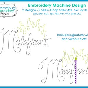 Maleficent with Flames and Staff Autograph Signature DIGITAL Embroidery Machine Design File
