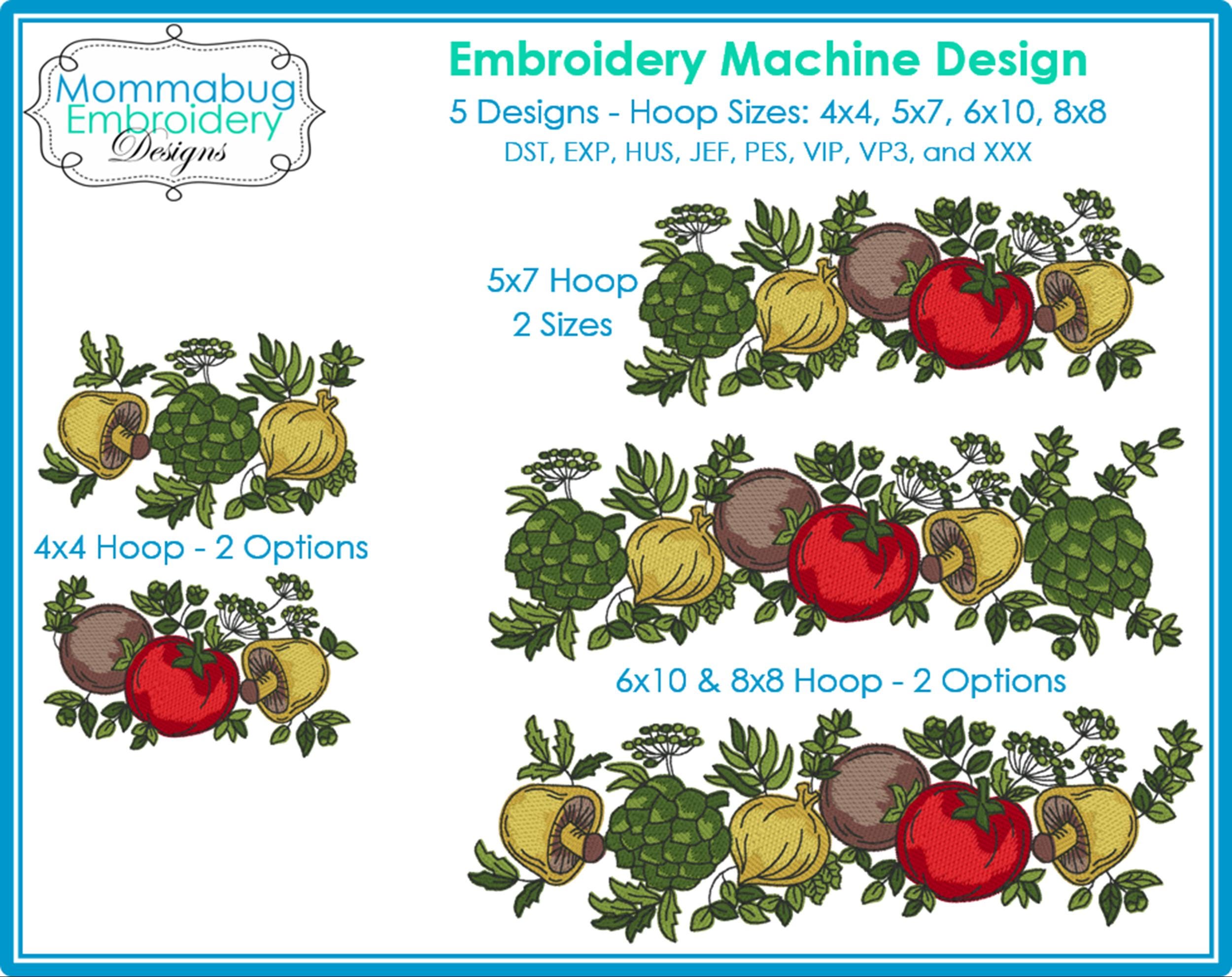 CorningWare Spice of Life Veggies DIGITAL Embroidery Mach… embroidery font sample