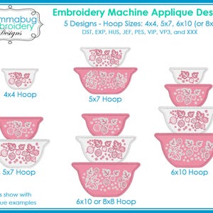 Pyrex Gooseberry Stacked Applique Bowls DIGITAL Embroidery Machine Design File