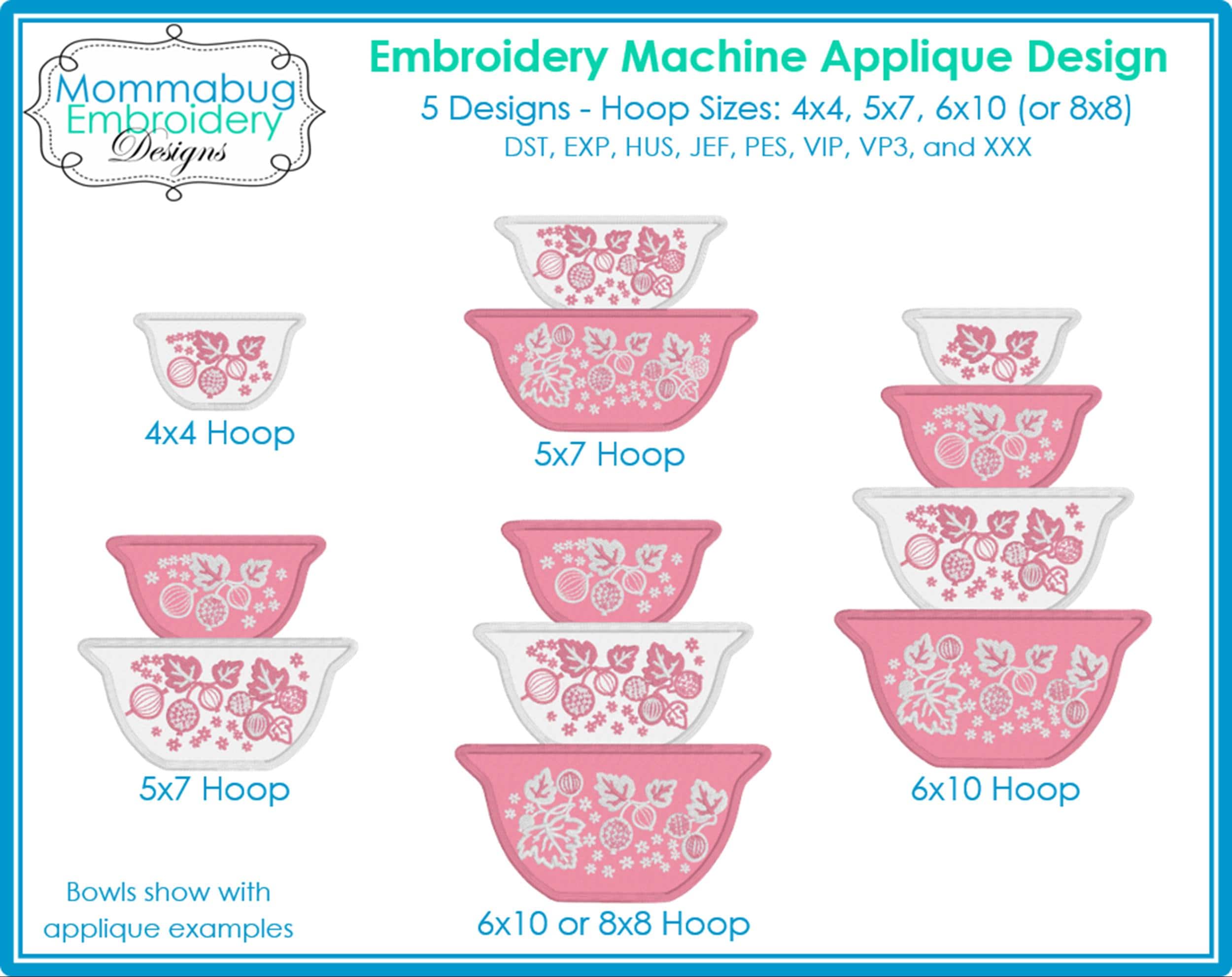 Pyrex Gooseberry Stacked Applique Bowls DIGITAL Embroider… embroidery font sample