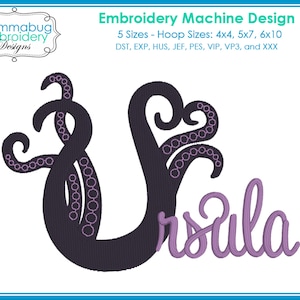 Little Mermaid Villain Ursula Name Octopus Tentacles DIGITAL Embroidery Machine Design File