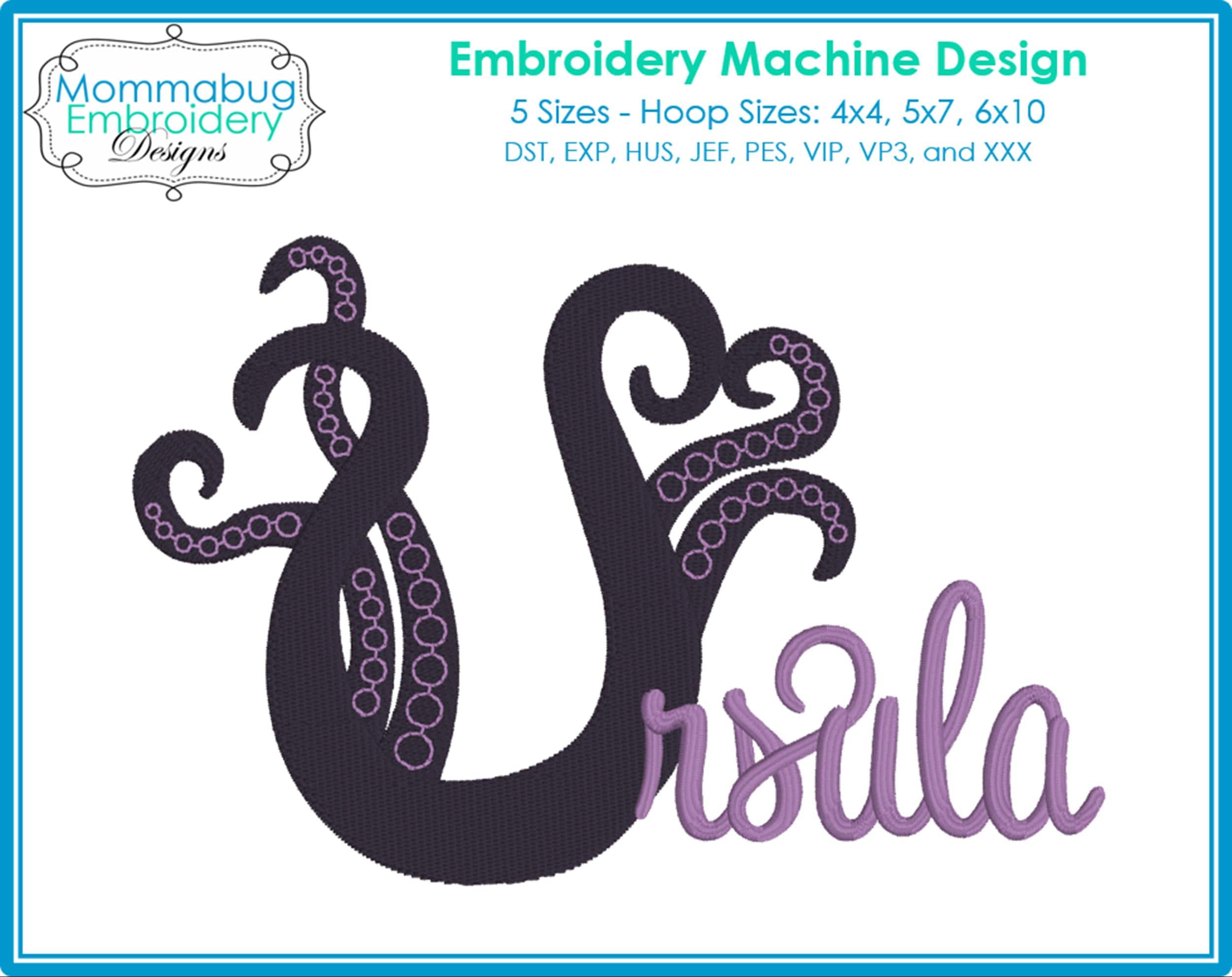 リトル・マーメイドの悪役アースラの名前タコの触手デジタル刺繍機