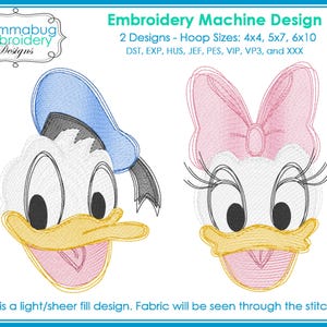 Caras de Donald y Daisy con garabatos - Dos diseños - Archivo de diseño para máquina de bordar digital