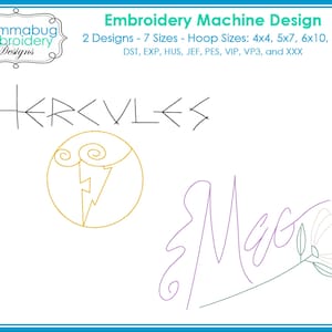 Hercules and Meg Signature Autographs DIGITAL Embroidery Machine Design File