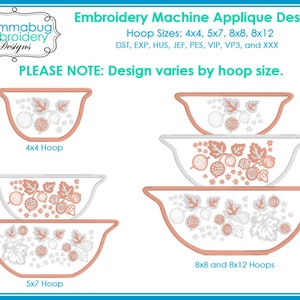 Gooseberry Pyrex Bowls Applique DIGITAL Embroidery Machine Design File