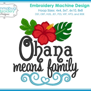Ohana signifie famille Hibiscus tropical fichier de conception de broderie Machine numérique