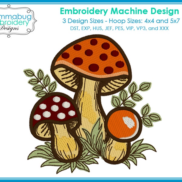 Merry Mushrooms Forest Plant DIGITAL Embroidery Machine Design File