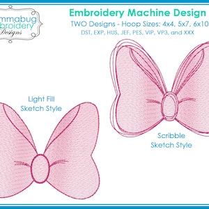 Daisy Bow Scribble Sketch DIGITAL Embroidery Machine Design File