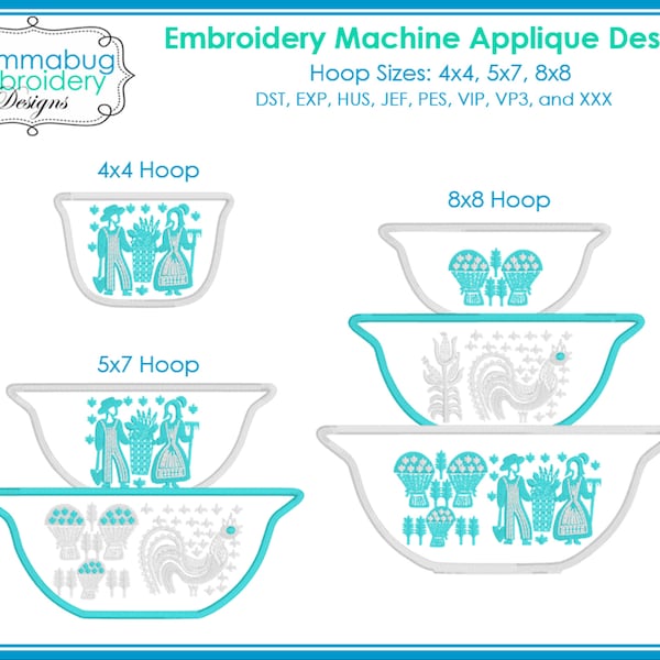 Butterprint Pyrex Bowls Stacked Applique DIGITAL Embroidery Machine Design File